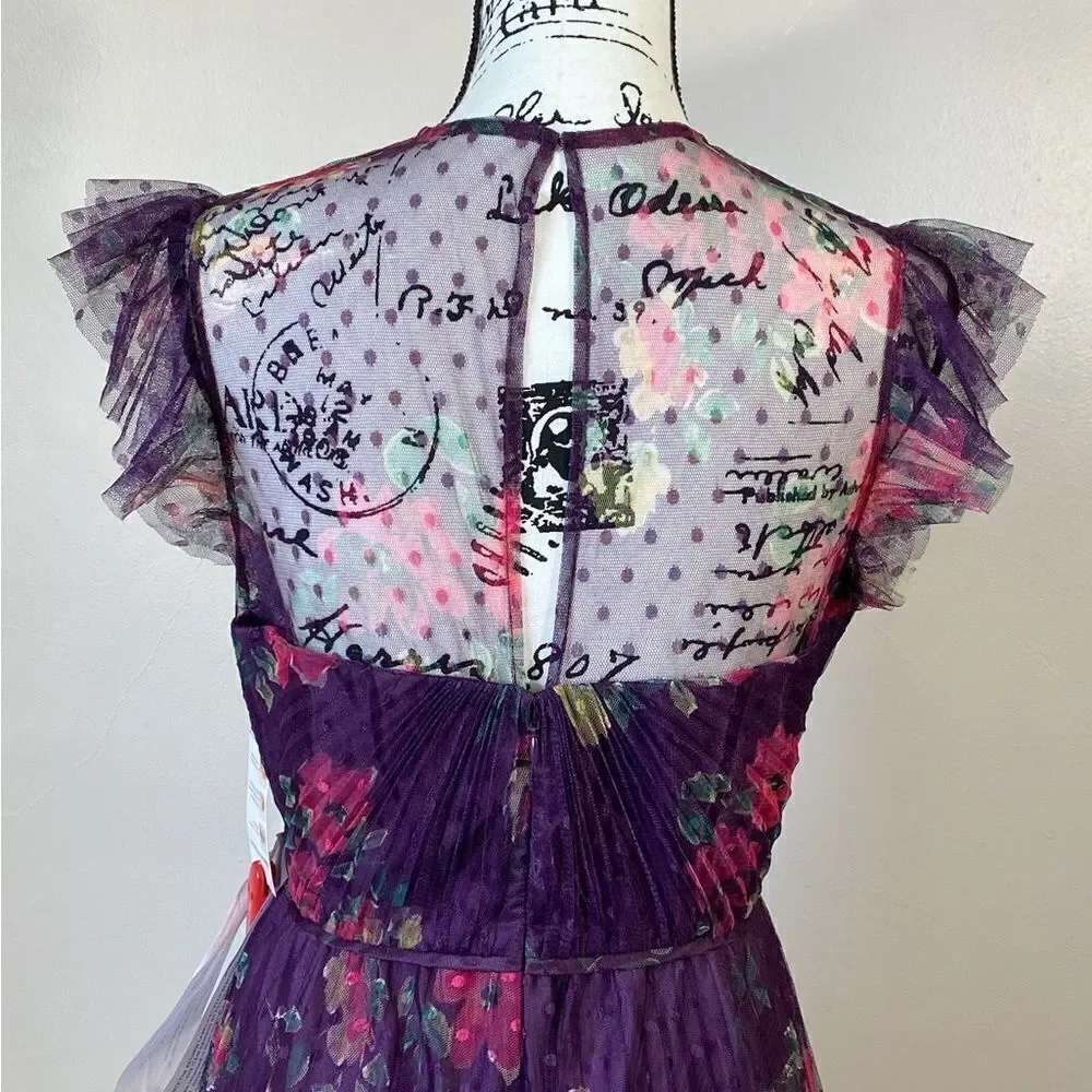 Mac Duggal Ieena Cap Sleeve Floral A-Line Dress size 2